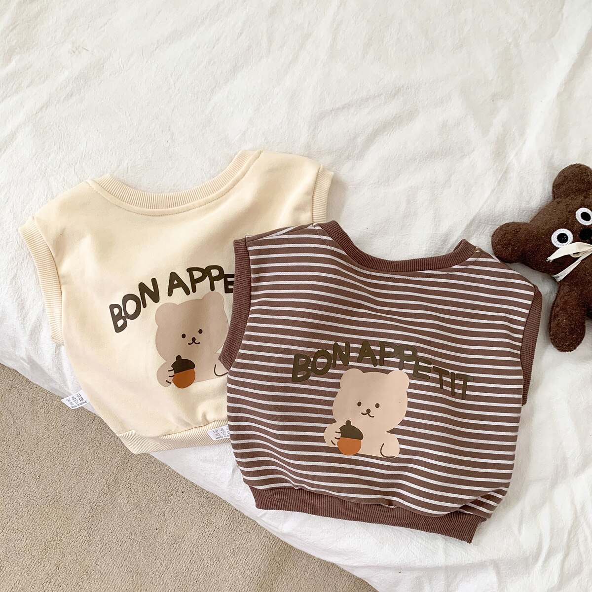 Baby Meisjes Jongens Leuke Cartoon Beer Vest Baby Mouwloos Streep Katoenen Jas Pasgeboren Peuter 2022 Kleren