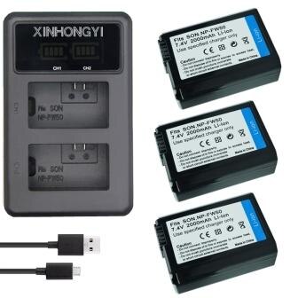 2000mAh NP-FW50 NP FW50 Batterij + LED USB Dual Charger voor Sony Alpha a6500 a6300 a7 7R a7R a7R II a7II NEX-3 NEX-3N NEX-5: 3P-FW50BatteryAndCh