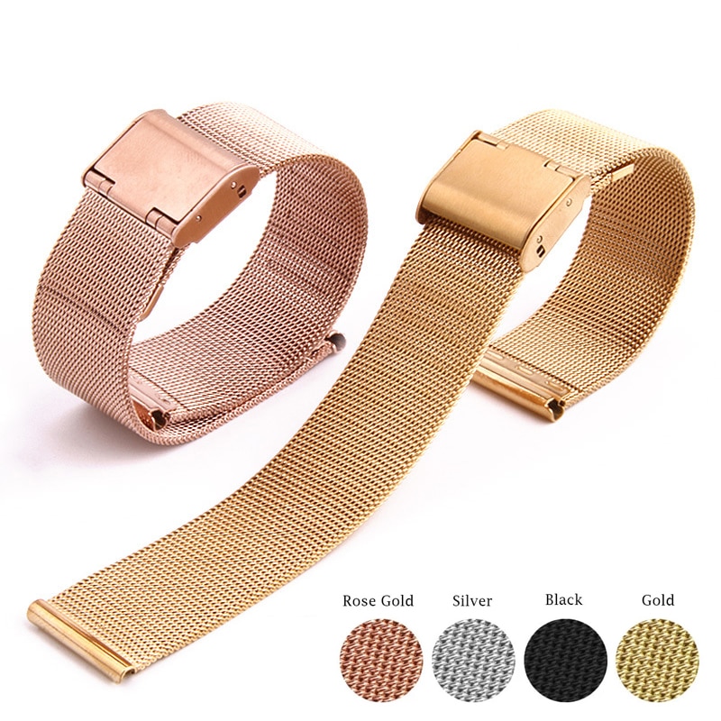 Milanese Gold Vervanging Horlogeband 12Mm 14Mm 16Mm 18Mm 20Mm 22Mm Voor Smart Horloge Universele band