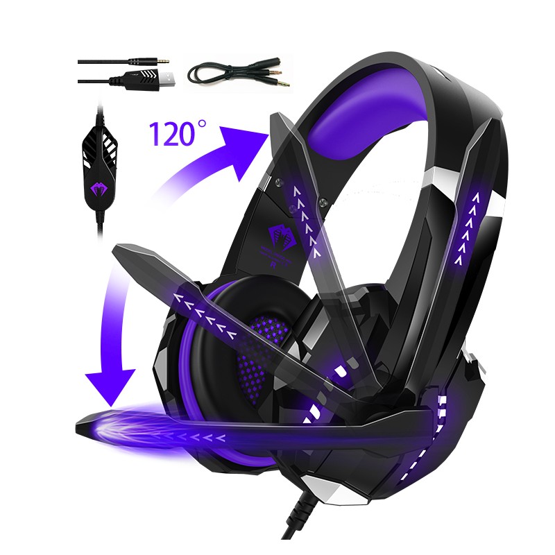 Auriculares para Gaming PYTHON FLY G9000 Pro, cascos estéreo para Gaming, 3,5mm, USB, HD, micrófono, luz LED, para PC