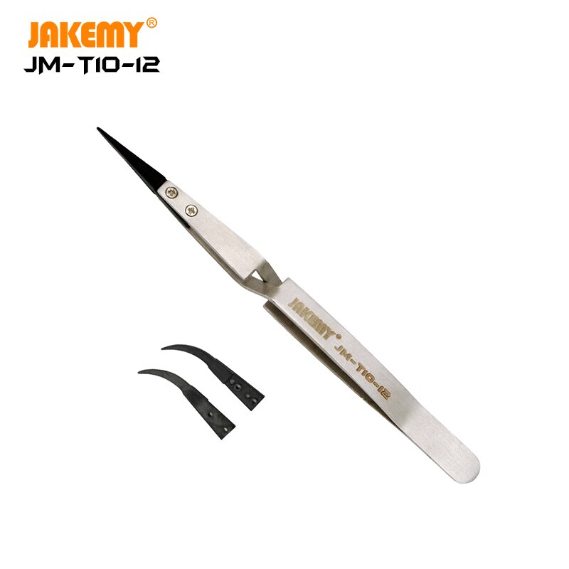 JAKEMY-Pinzas rectas antiestáticas reemplazables de precisión, JM-T10-12 con punta curva, herramienta de reparación DIY para desmontar teléfonos móviles