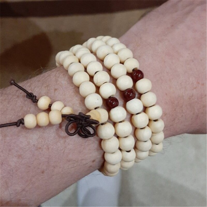 Wwlb prijs natuurlijke sandelhout mannen om lotus sieraden gebed pulsera hombre houten kralen rozenkrans armband voor vrouwen: Wit