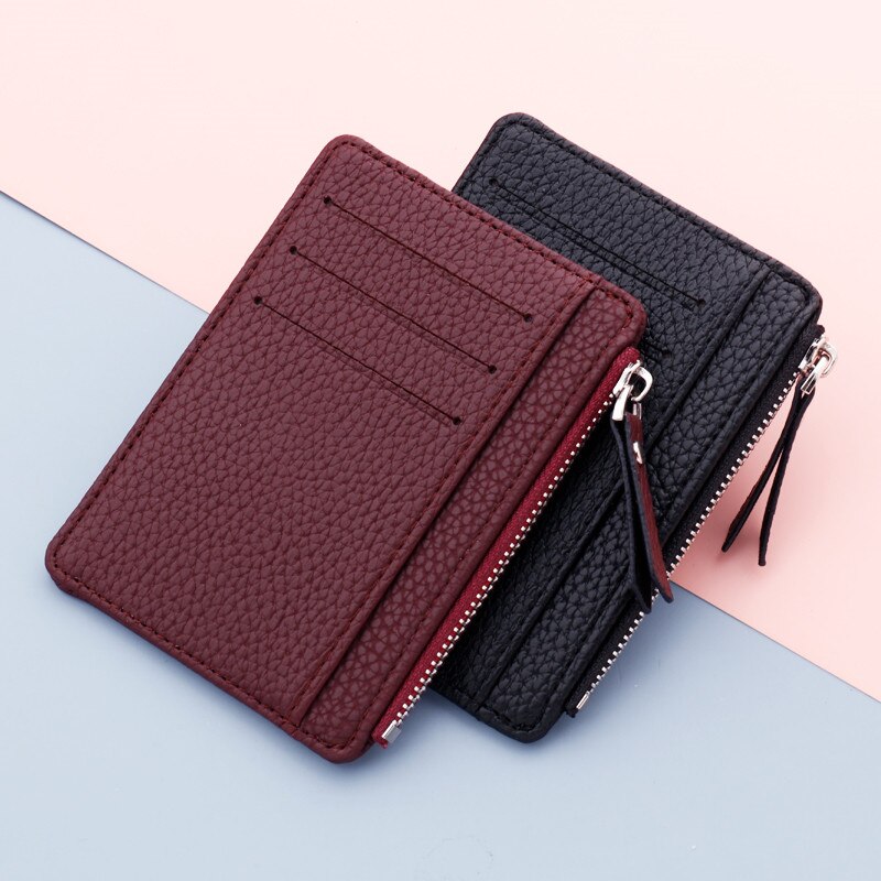 1Pc Kleine Vrouwen Portemonnee Credit Multi-Kaarthouders Pakket Mode Pu Leer Rits Ultra-Dunne Organizer Case student Portemonnee