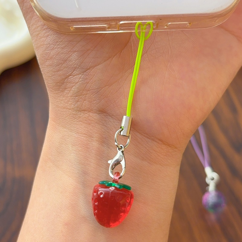 Cute Strawberry Charm for Phone Kawaii Pendant Mini Fruit Lanyard Keychain Bag Zipper Pull Accessory Set Red Pink Purple