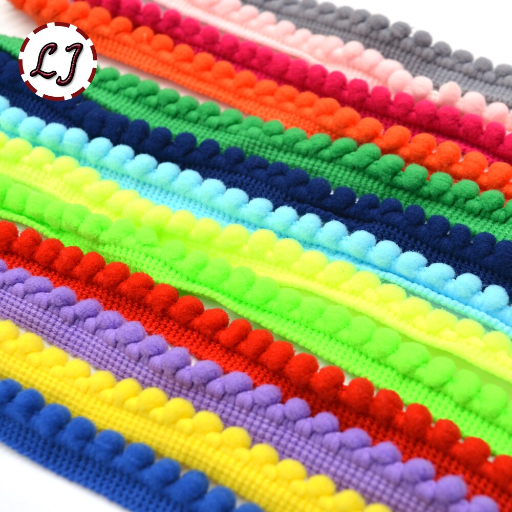 5yd/lot 10mm breedte kleurrijke kleine PP bal kant lint kwastje trim naaien materiaal accessoires voor woondecoratie