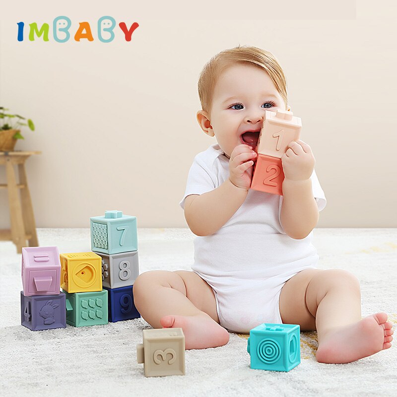 Imbaby 12 stk / sæt baby fødsel bidder legetøj nyfødt bid mad silikone tænder sikkerhedsføder bad legetøj grafik tal dabbling legetøj