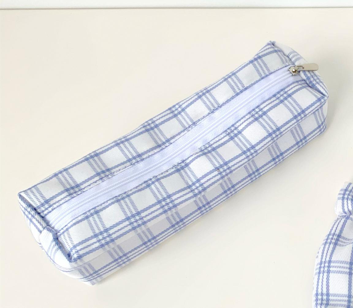 Portamonete Vintage giapponese semplice Mini Plaid retrò Plaid carino Mini custodia per ragazze borsa per donna Mini astuccio a contrasto: White Blue Plaid 2
