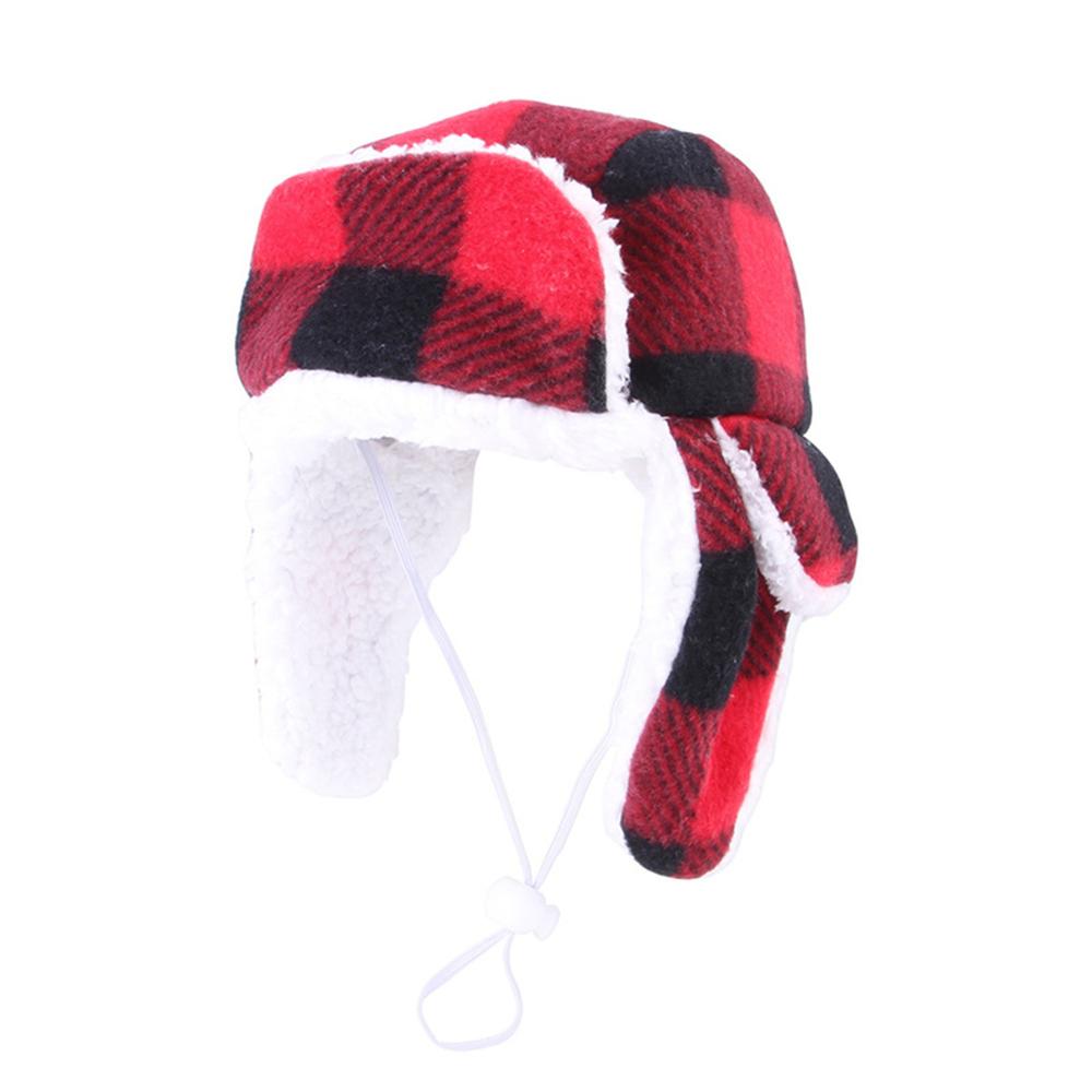 Plaid Pet Hoed Herfst En Winter Warm Puppy Pluche Baret Cap Grote Hond Outdoor Wandelen Winddicht Hoeden Franse Bulldog Pet hoofddeksels