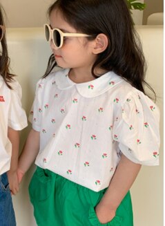 1828C abbigliamento per bambini camicia per bambina 2022 estate nuovo ricamo dolce camicia per bambina top 1-7 anni camicette per bambini: Flowers / 130 for 7y