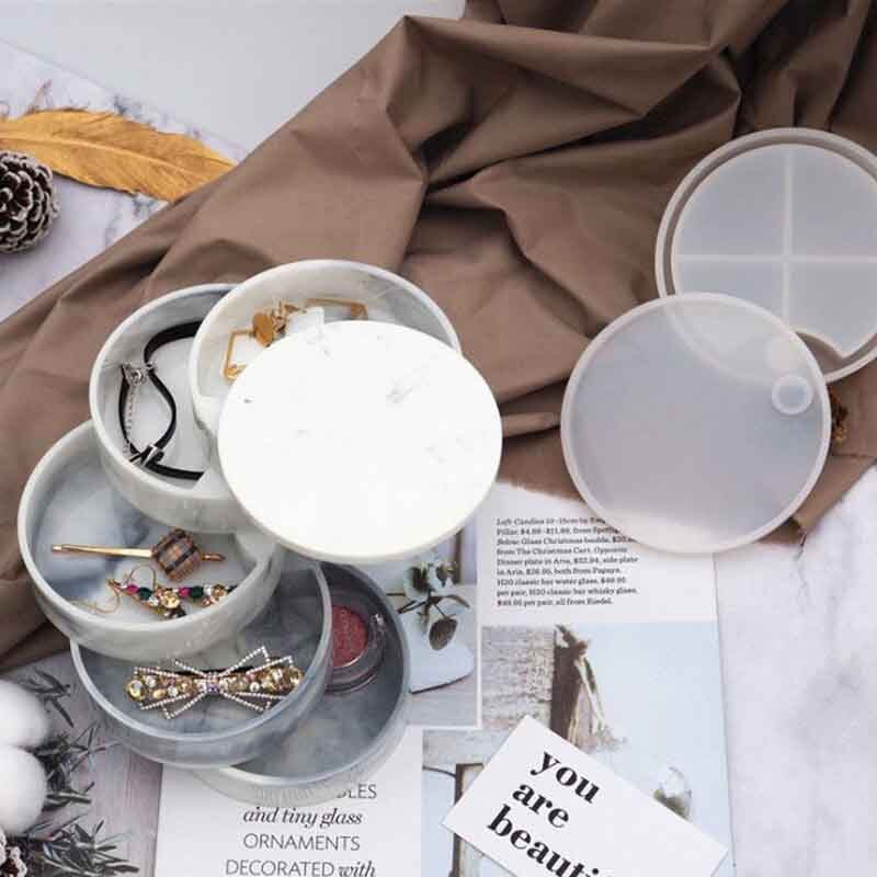 Rotating multi-layer storage box silicone mold DIY Crystal Epoxy Molds Jewelry Container Box Molds