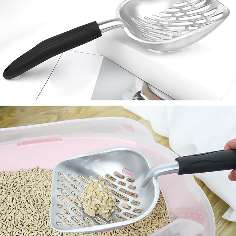 Grande cuillère à litière en métal pour chat, tamis avec pelle profonde et poignée ergonomique, en aluminium résistant