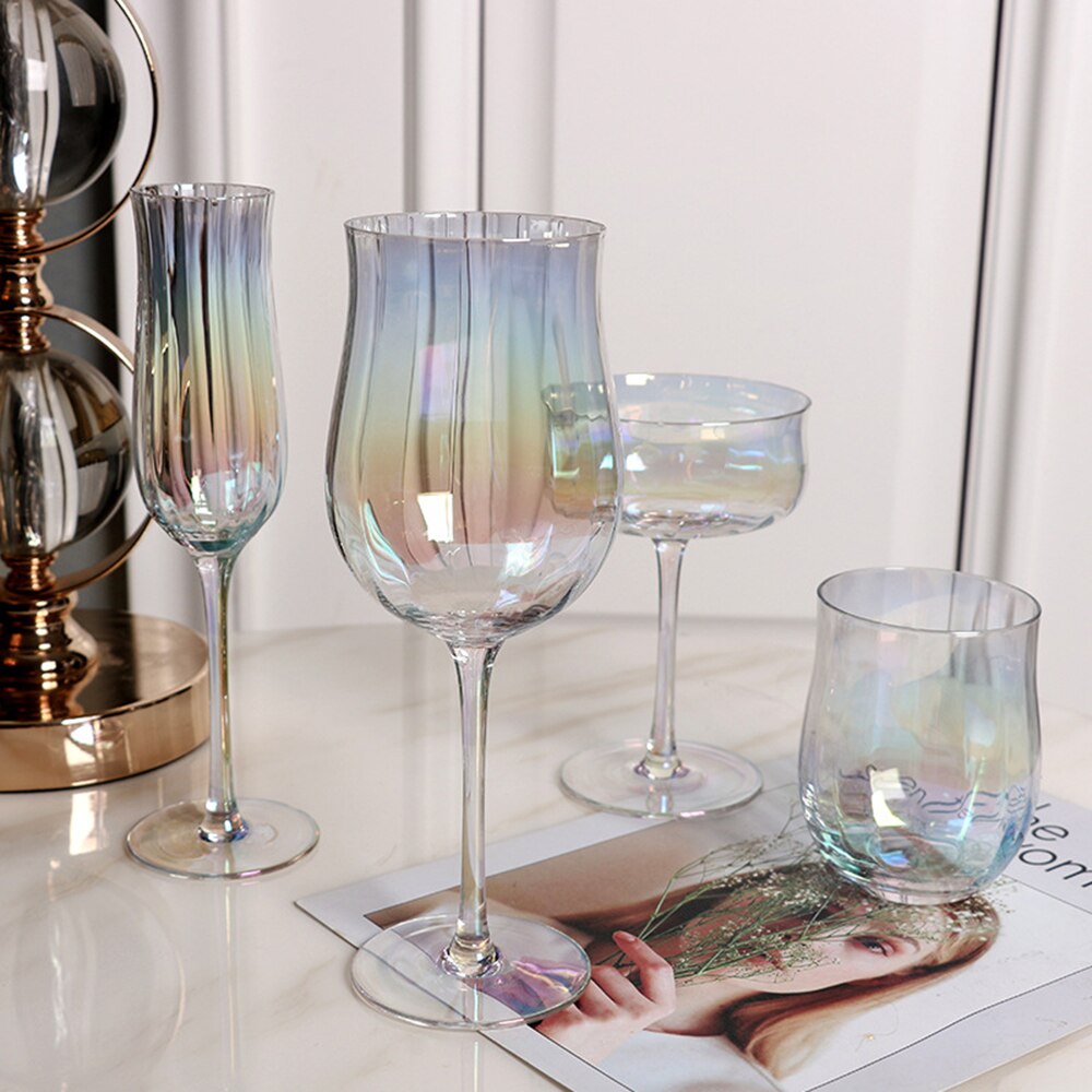2PCS/Set Tulip Shape Lead-Free Crystal Glass Goblet Rib 150-400ml Red Wine Cocktail Whiskey Champagne Glass Wine cup