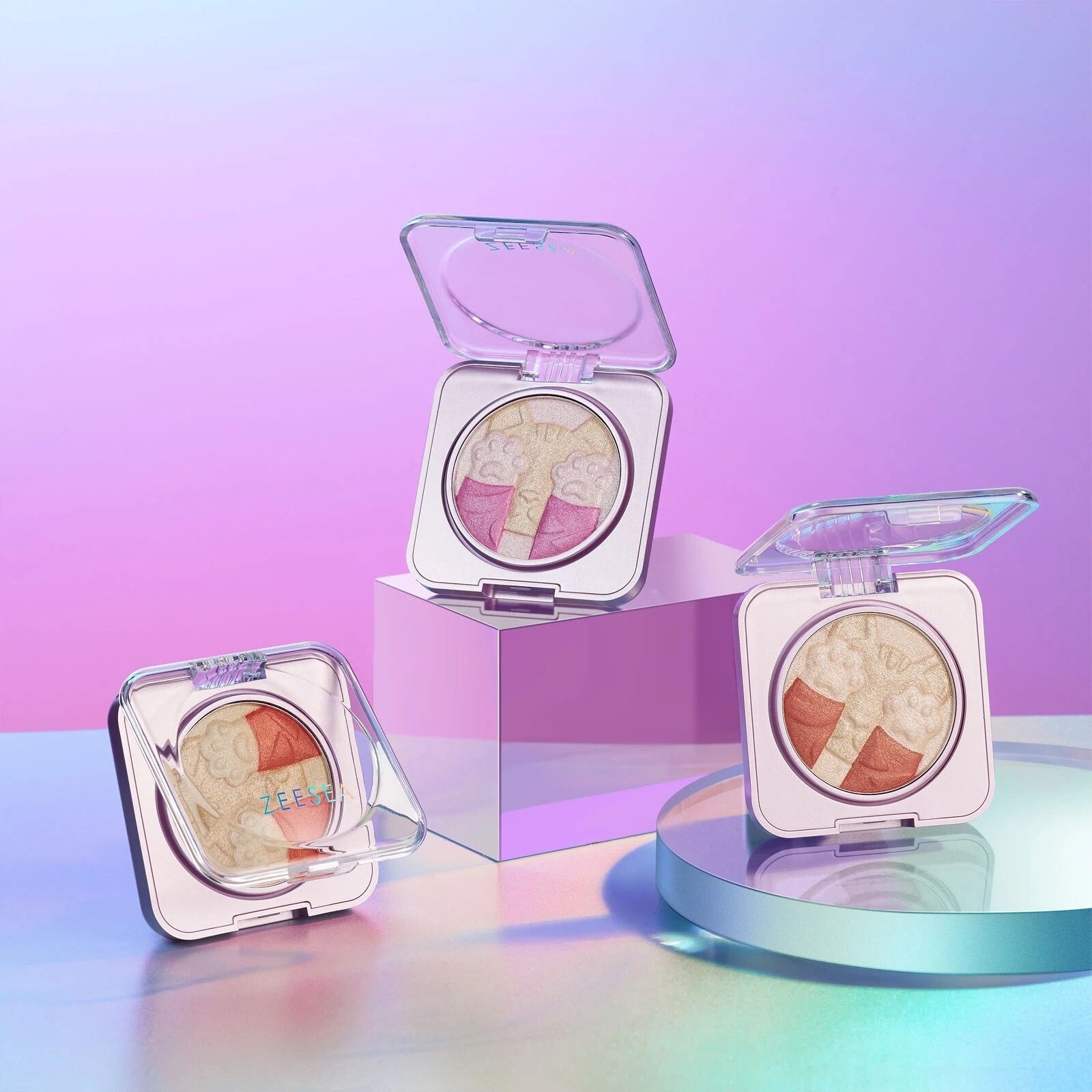 ZEESEA Highlighter Make Up Face Blusher Palette Highlighter Contour Highlight Blush Glowing 2 In 1 Space Cat 4.2g