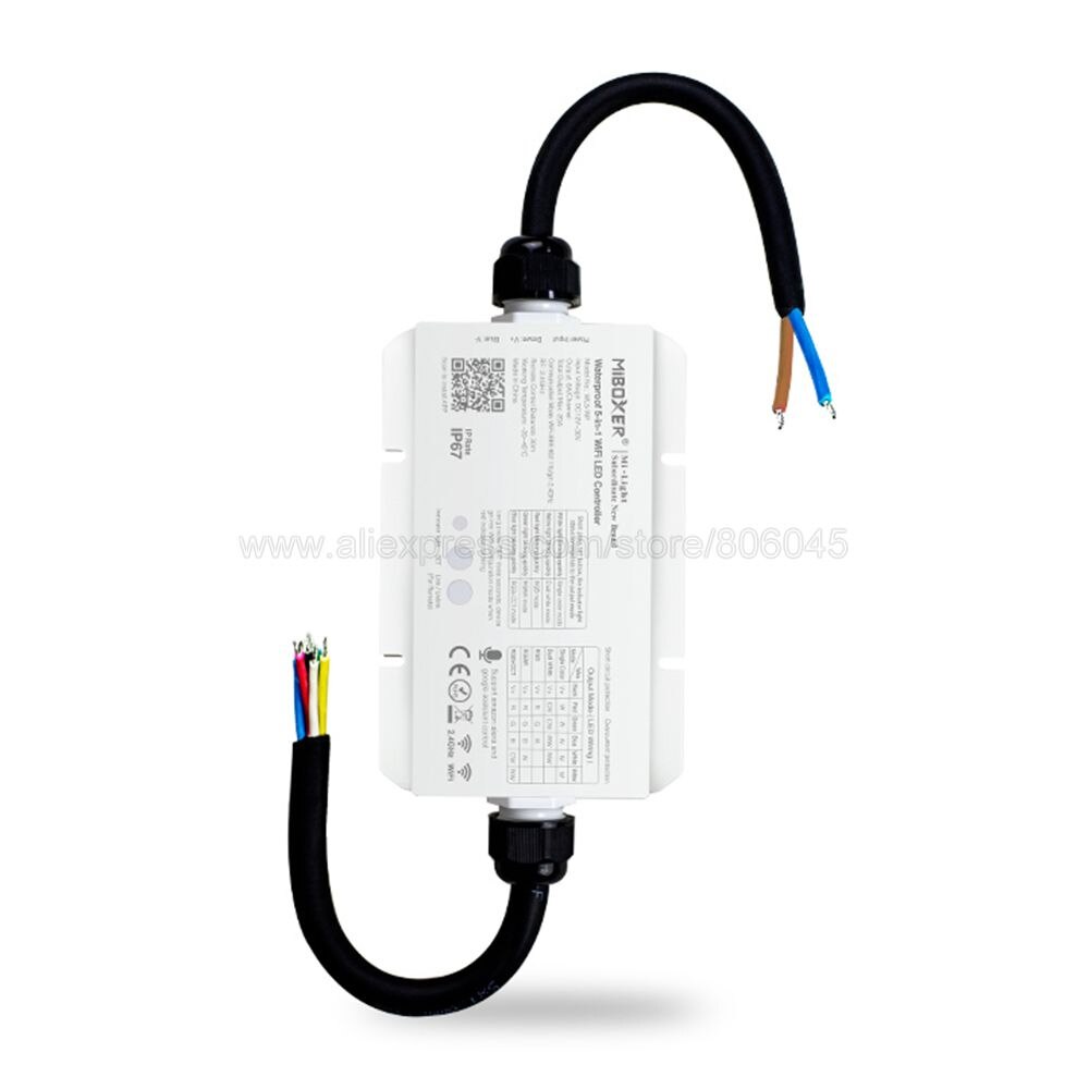 MiBoxer WL5-WP IP67 Waterproof 5 in 1 2.4G WiFi LED Controller DC12-36V 20A for Single Color Dual White RGB RGBW RGBCCT Strip