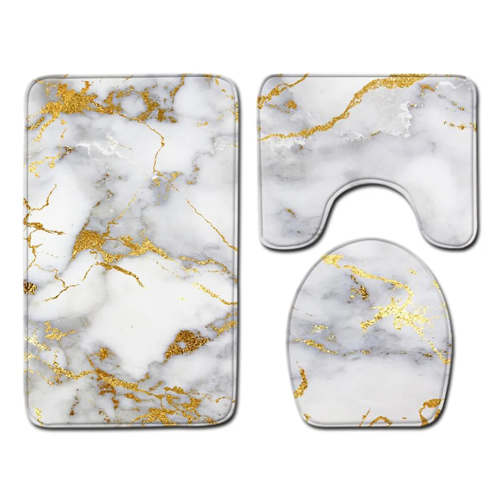 Badkamer marmeren tapijt driedelige set toiletovertrek voetmat badkamer decoratieve mat antislip waterabsorberend dik en comfortabel: Roze