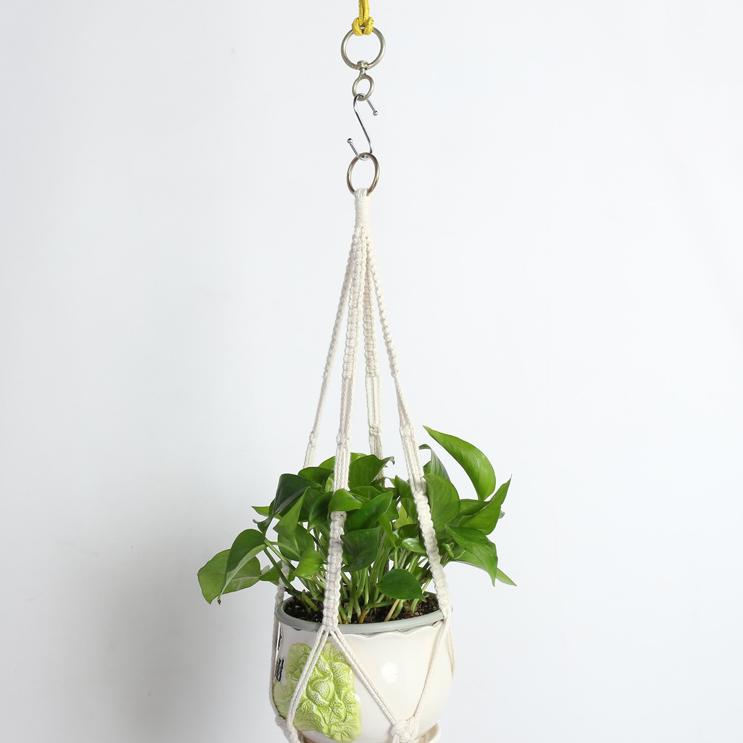 Macramé-colgador doble de planta para interior y exterior, maceta colgante de 2 niveles, cuerda de algodón, 4 Patas, 67 pulgadas