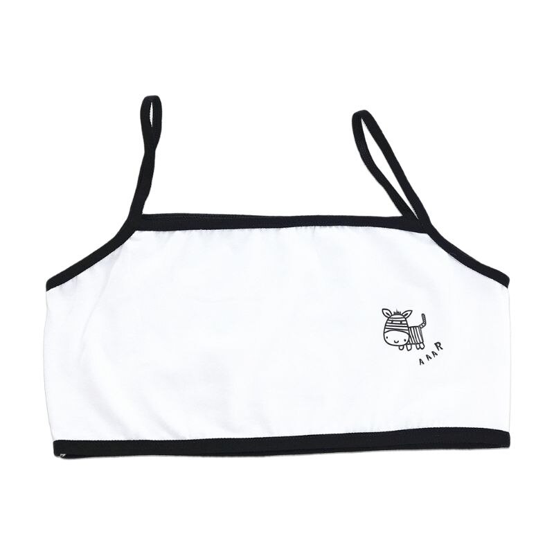 Puberty Girls Single Layer Training Bra Cartoon Zebra Spaghetti Strap Underwear: Black