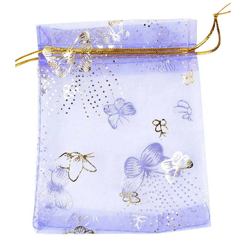 100 unids/lote 10x12cm bolsas con cordón de Organza bolsas de para fiestas bolsas púrpura mariposa boda dulces joyería embalaje