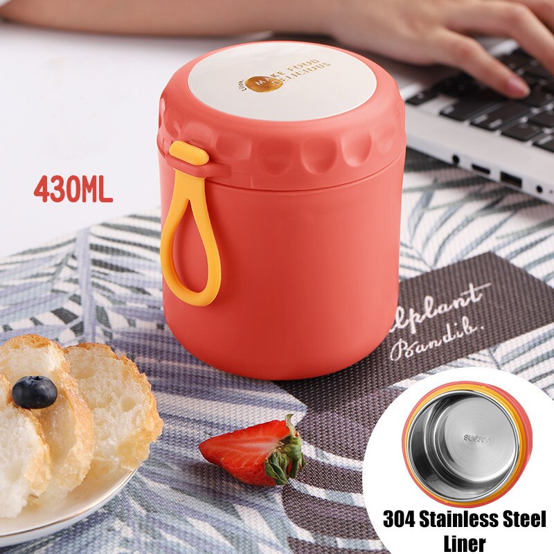 Onuobao 304 Rvs Thermos Soep Met Lepel 400Ml Japanse Stijl Eenvoudige Draagbare Verzegelde Ontbijt Lunch Cup: Red(SUS304)