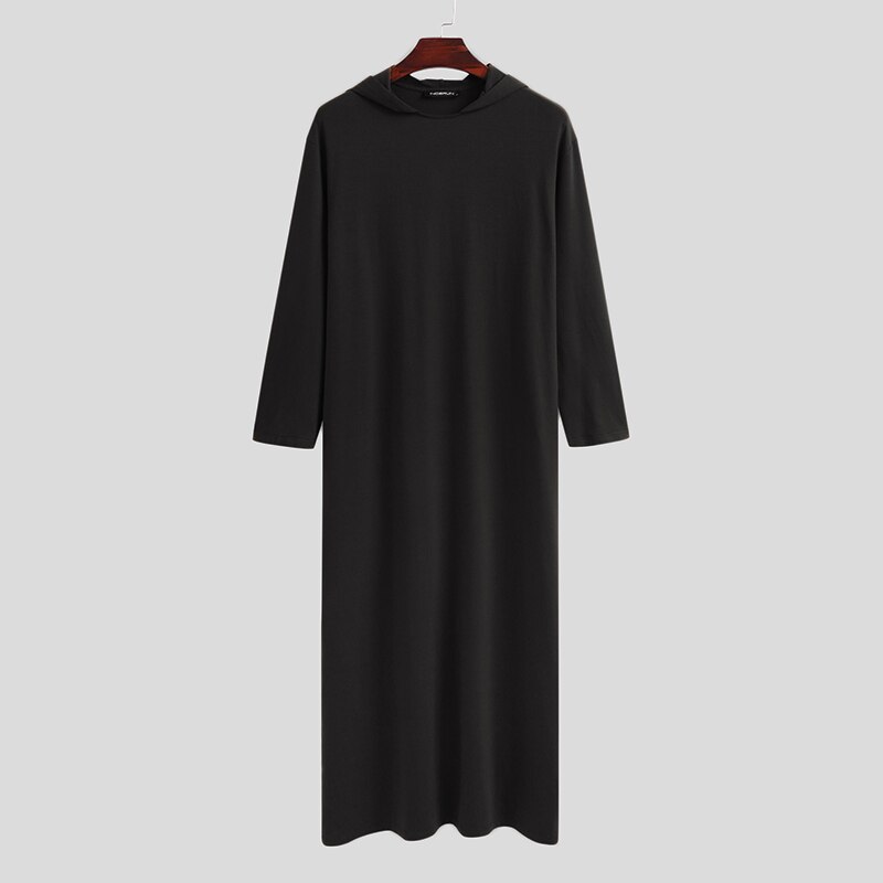 Heren gewaden cosplay kostuum met kap kerk effen kleur lange mouwen kaftan priester herenkleding cosplay zachte gewaden zonder riem incerun 7: Zwart / Xxxl