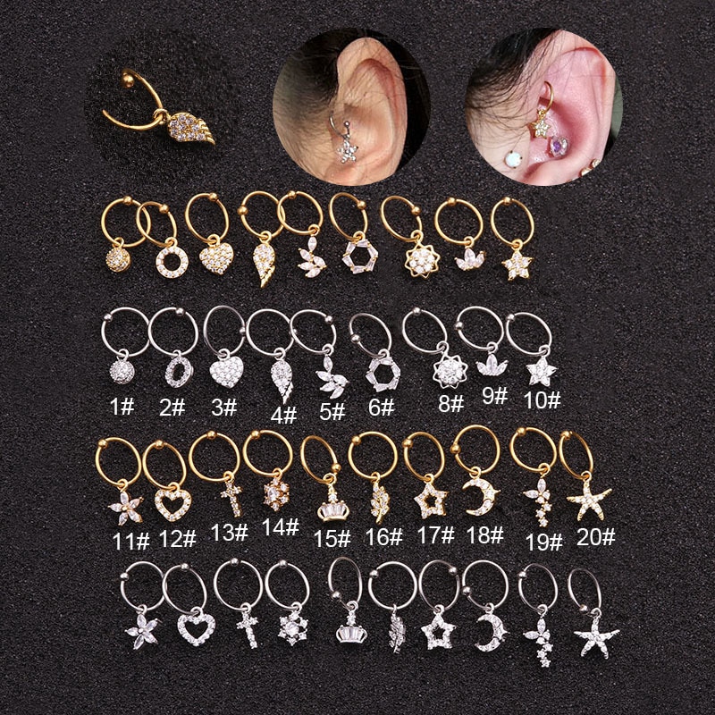 Clous d'Oreille Piercing Helix - Boucle d'Oreille Cz Acier Inoxydable pour Tragus Conch Rook - Design Rond Tendance