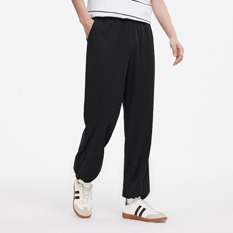Semir pantalones casuales hombres sueltos pierna recta pantalones de punto verano sensación fresca 2025 nuevos pantalones largos cintura elástica versátil: M / Negro