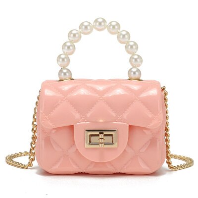 ¡Verano ! Mini monedero de PVC para niñas, apto tanto para adultos como para niños, bolsos de cadena cruzada al cuerpo para bebés: Pink with pearl