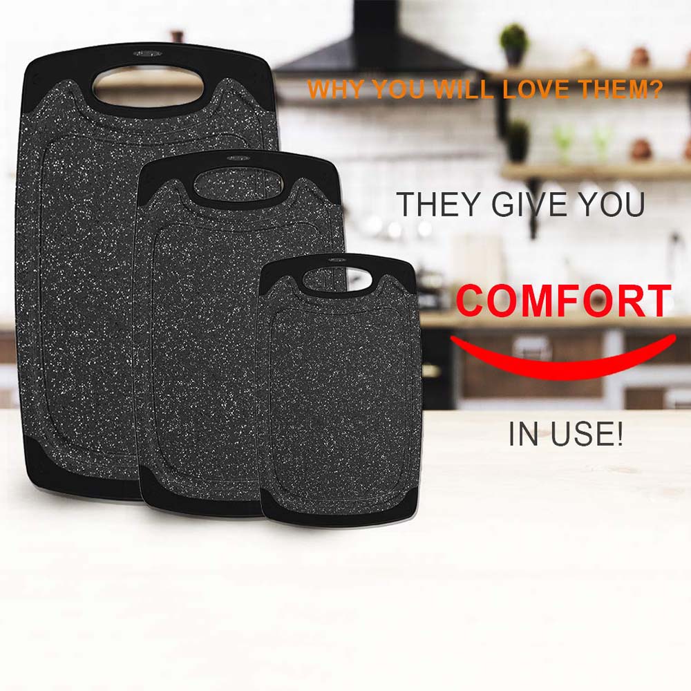 Plast skärbräda  (3 dels set) bpa-fria med juice spår halkskydd skärbräda för vegetabilisk kött kök verktyg