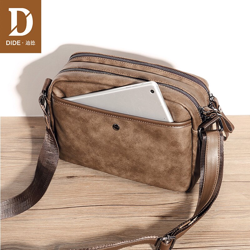 DIDE-bandolera de cuero estilo Vintage para hombre, Mini Bolso pequeño, color negro