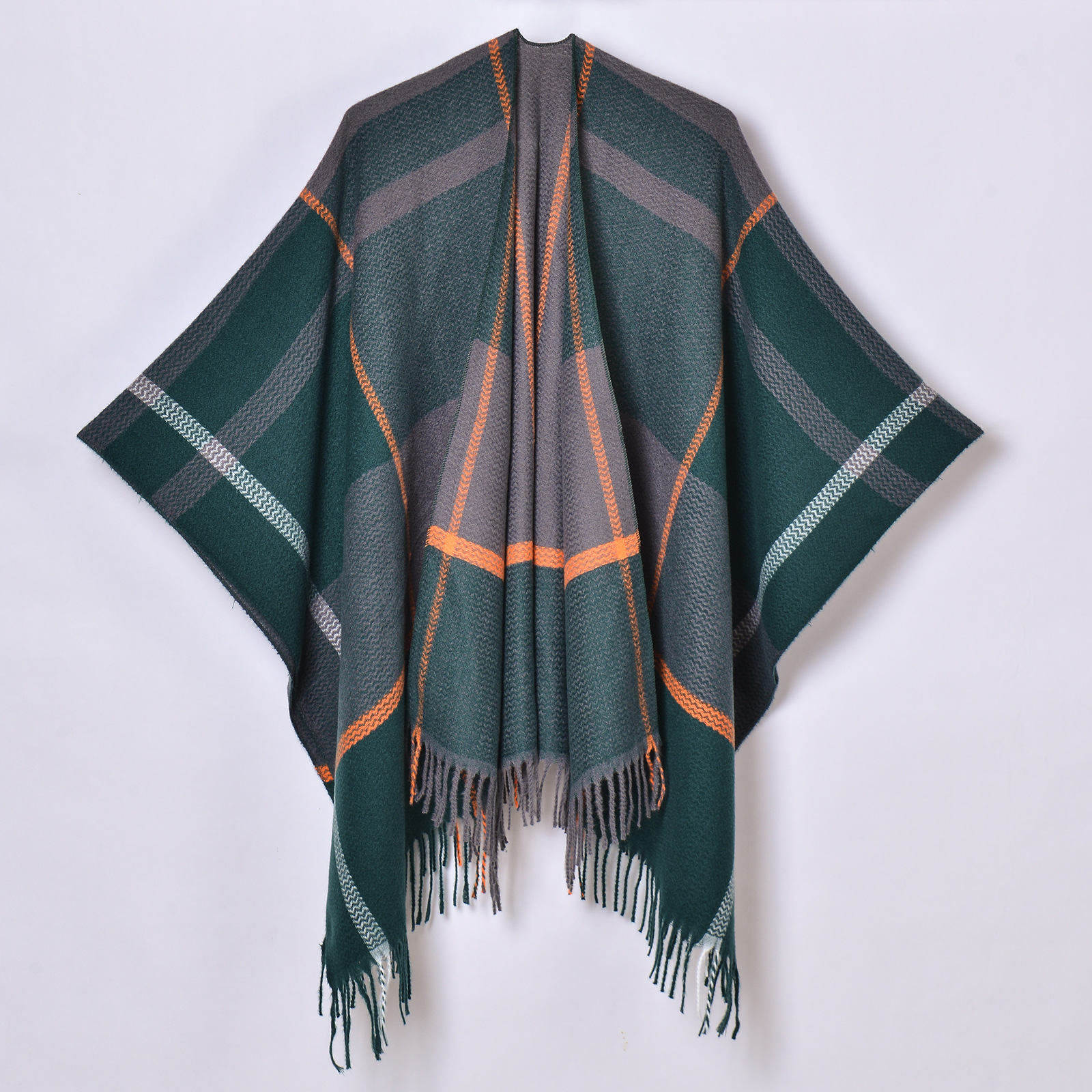 Autumn Winter Warm Tassel Cardigan Poncho Cape Blanket Women Knitted Jacquard Striped Outerwear Shawl Cloak: Blue