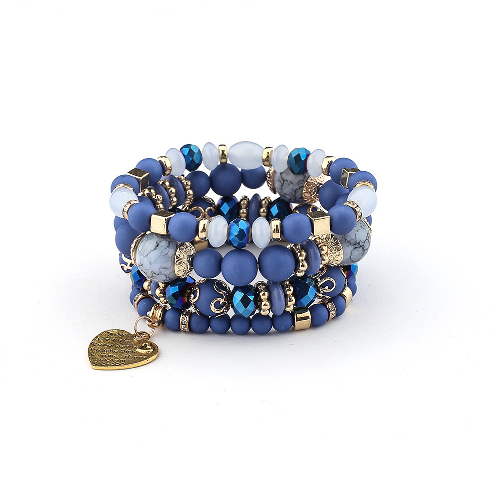 4 unids/set Boho étnico corazón pulsera con cuentas conjunto para mujer hecho a mano cuentas de cristal cadena brazalete mujer Bohemia joyería: Oro oscuro
