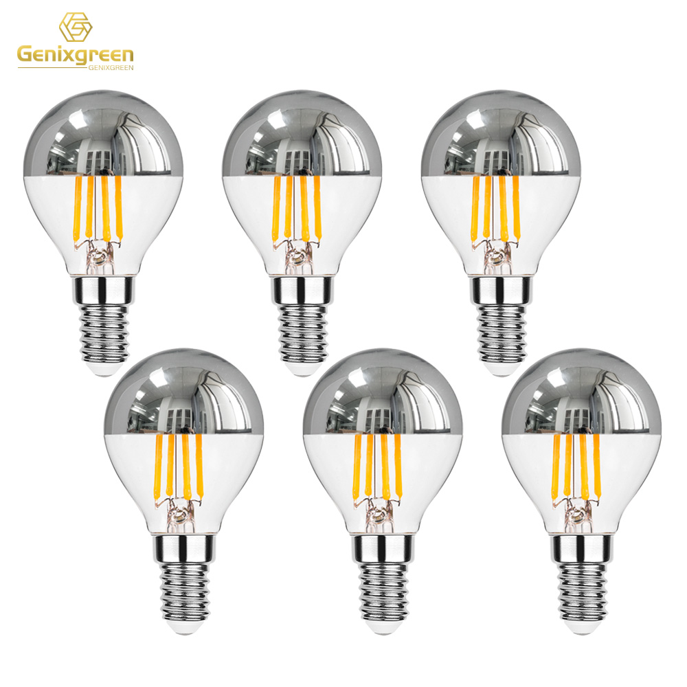 Genixgreen E12 E14 LED miroir ampoule variable 4W G45 haut argent couronne Globe 2700K décor couloir G14 demi Chrome Edison ampoule