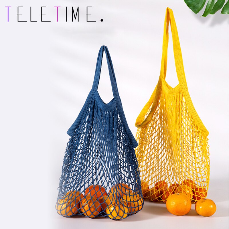 Neue Wiederverwendbare Taschen für Obst Gemüse Tasche Baumwolle Gittergewebe Schnur Organizer Handtasche Kurze/Lange Griff Netz Einkaufen Taschen tote