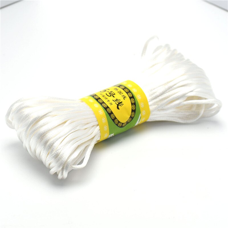 Cordon tressé en Satin de soie pour macramé, 20m, 2.5mm, pour fabrication de bijoux, Bracelet à perles, cordon chinois: WHITE