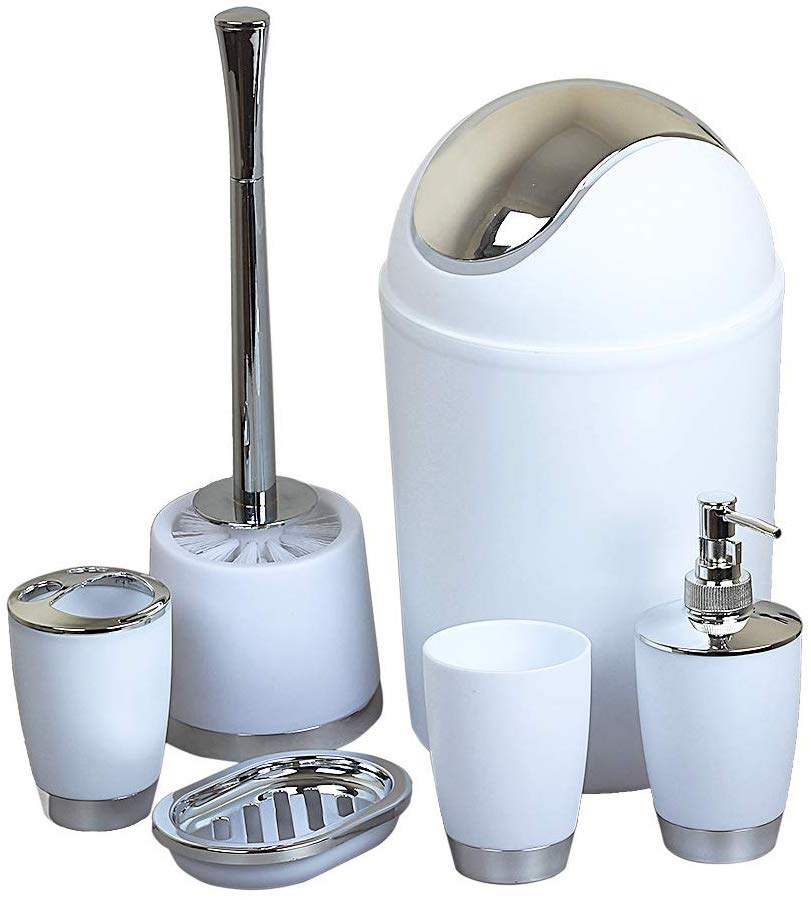 Yooap lata de lixo para hotel, itens domésticos, revestimento, plástico, banheiro, conjunto de 6 peças, acessórios para banheiro: WHITE