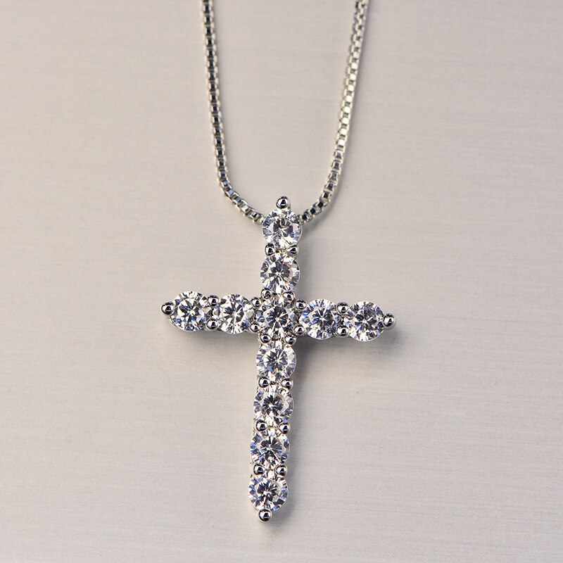 Lucky Female Cross Crystal Pendants Silver Color Chain Necklaces Shiny Zirconia Choker Necklaces Jewelry For Women