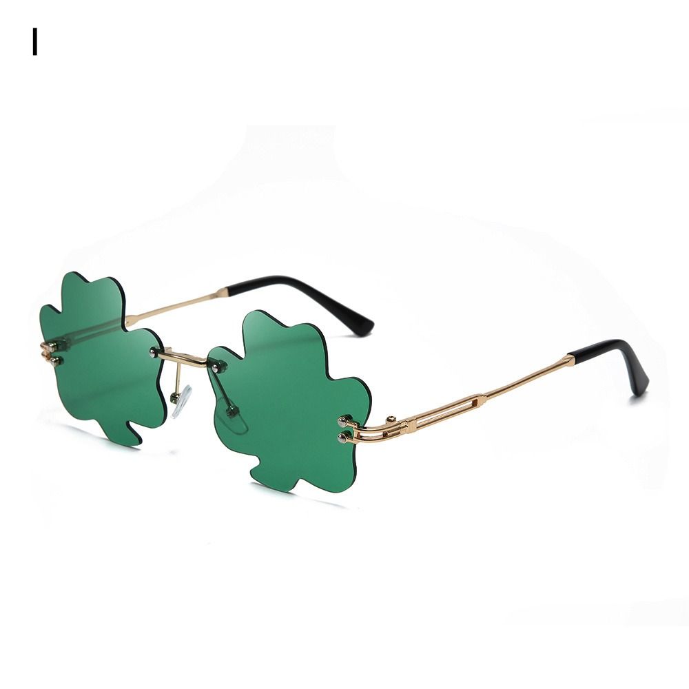 Gafas de sol de trébol irlandés para el Día de San Patricio, lentes verdes de trébol de cuatro hojas, disfraz de Leprechaun, gafas de sol sin montura a la: Oro