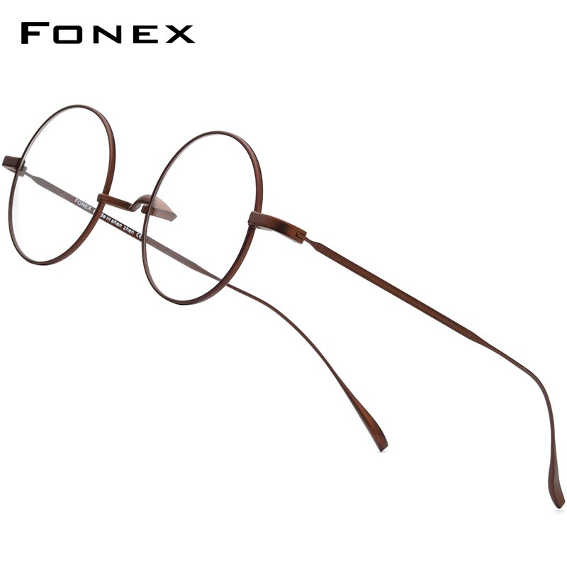 FONEX Titanium Eyeglasses Frame Men Ultralight Retro Women Round Myopia Optical Prescription Glasses Vintage Eyewear 9120: Auburn