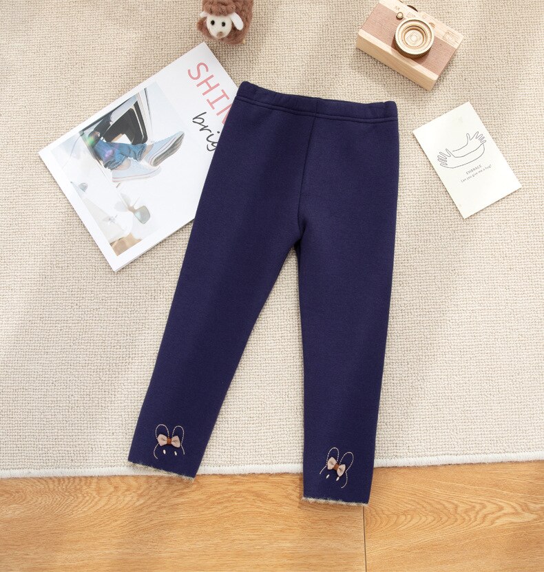 Leggings gruesos de lana de Alpaca para niña, pantalones largos de dibujos animados de conejo, ropa de invierno, 2 a 10 años: Navy / 10