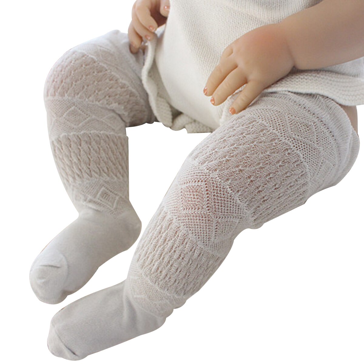 Newborn Infant Kid Baby Girls Boys Breathable Mesh Pantyhose Knee Long Tights Soft Knee High Stocking Candy Color Cute 1 Pairs: M For 1-3Years / 12M