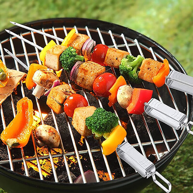3-Wege-Grillspieße Aus Edelstahl – 35,5 Cm Lang, Mit Silikonpinsel, Für Fleisch, Gemüse, Grillpartys