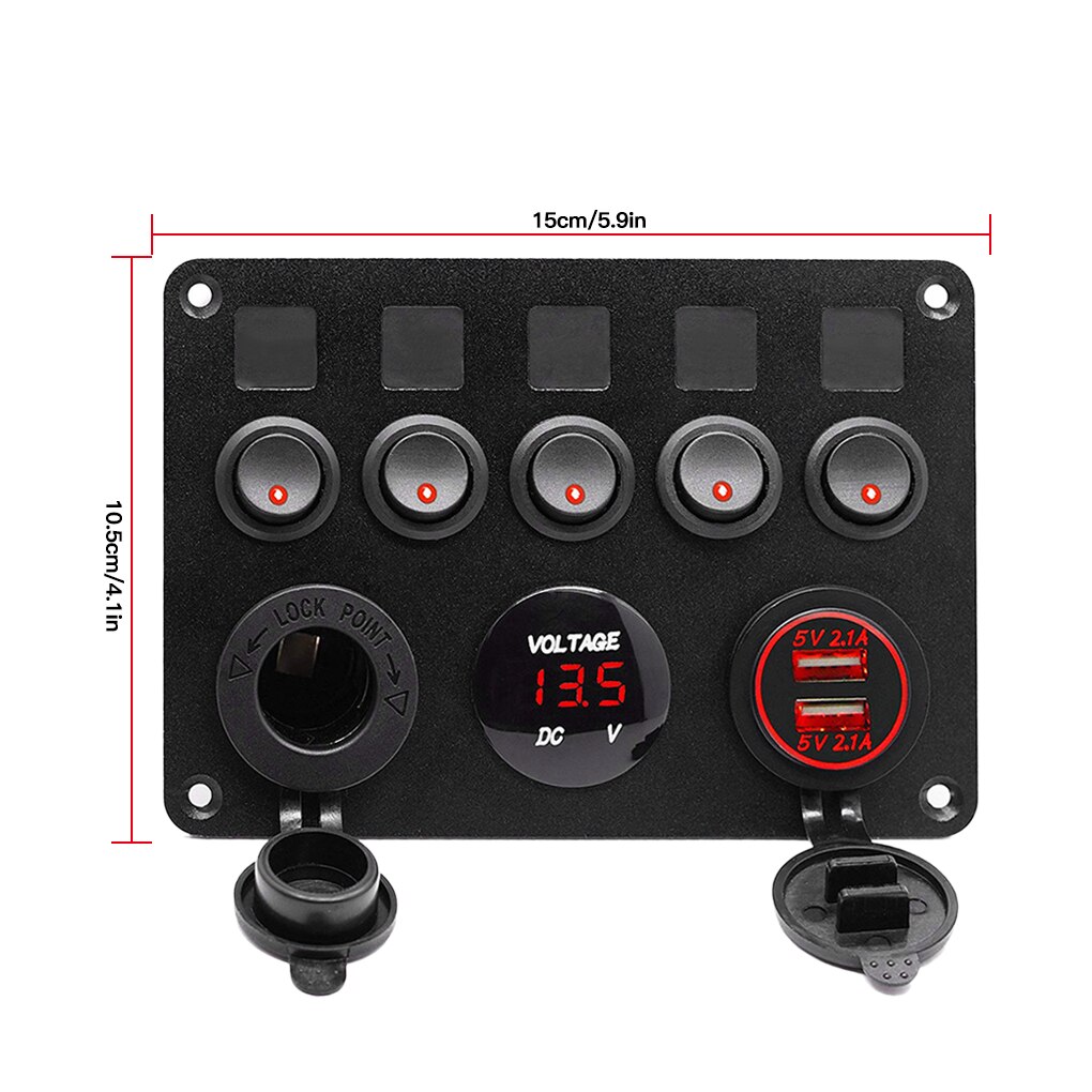 Switch Panel Boat 5 Gang Rocker Switch Dual USB Port LED Dashboard Auto Motorcycle Universal Accessory
