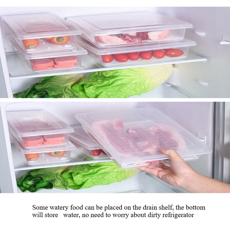 Freezer Refrigerator Organizer Trays Bins Pantry Cabinet Storage Box Fridge Fruits Vegetables Drain Containers Storage Baskets