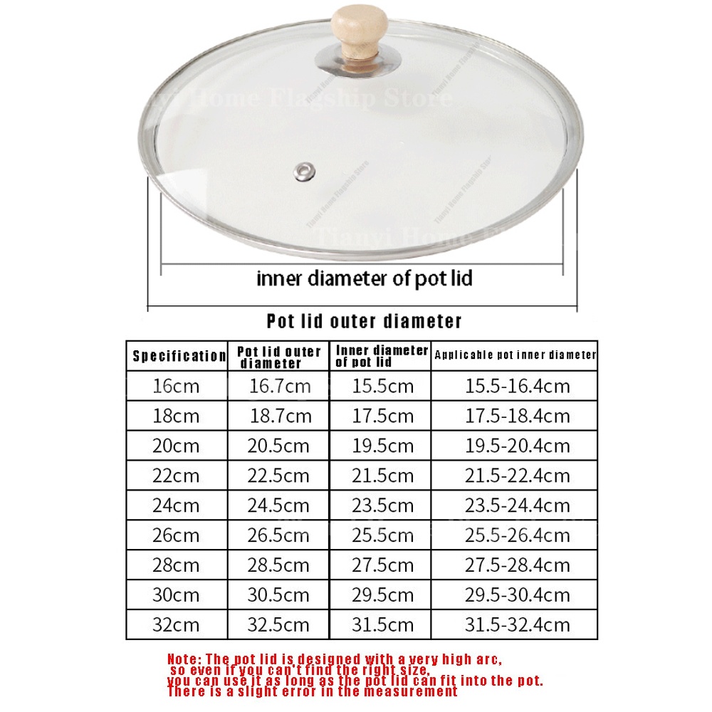Tempered Glass Pot Lid Wooden Handle Rimmed Pan Lid Spill Shatter-Proof Round Chef Glass Cover for Versatile Home Cooking Pan