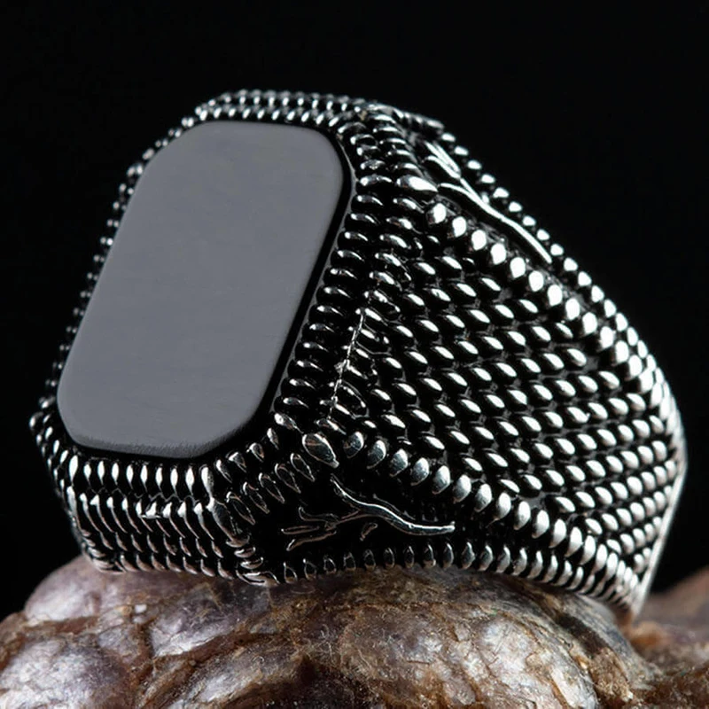 Bague chevalière turque faite à la main pour hommes, Vintage, tendance, bicolore incrusté de Zircon noir, aigle en métal, Punk, bijoux rétro pour fête de mariage