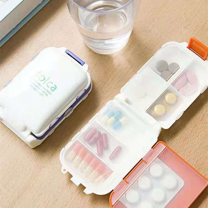 One Week Travel 8 Compartments Small Pill Box Divided Into Compartment Single Cover Portable Pill Box Tablet Capsule Storage Box