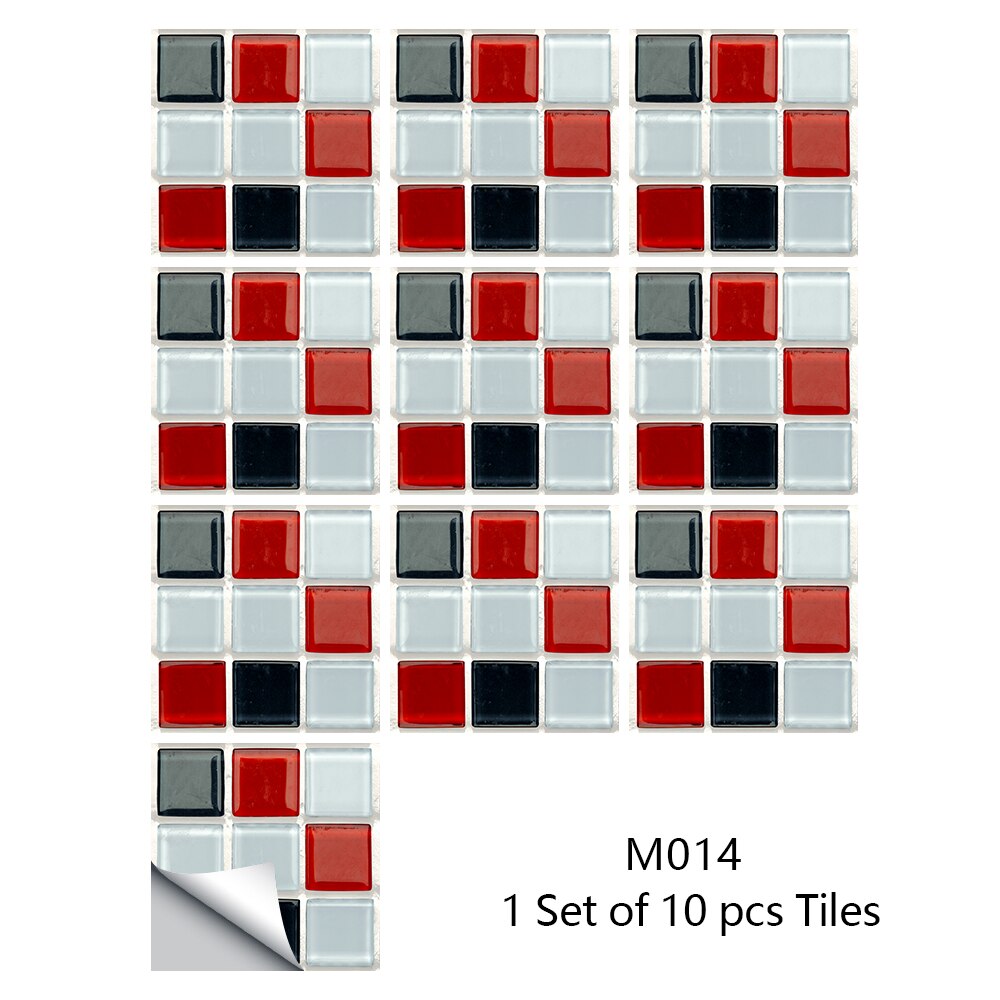 Pegatinas de pared de azulejos de mosaico de mármol, cubiertas planas impresas en 2D para cocina, baño, pelar y pegar, Mural de arte impermeable, 10 piezas: M014 / 10cmX10cmX10pcs