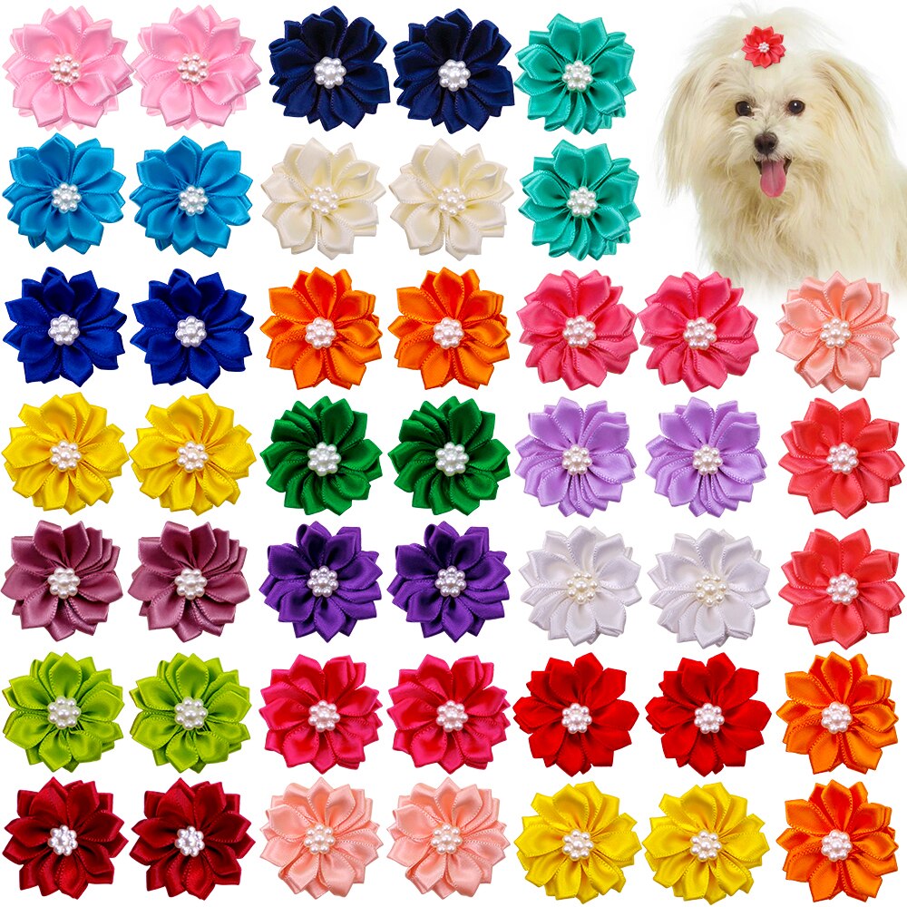 Lazos para el pelo de perros y gatos con flores, bonitos lazos para el pelo para perros, bodas, fiestas, vacaciones, accesorios diarios, lazos de aseo para mascotas con bandas de goma, 100 Uds.: Verde