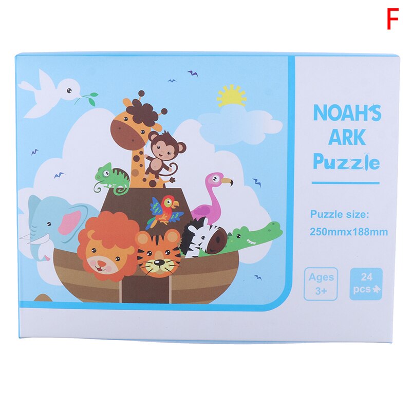 24 stykker papirpuslespil børnelegetøj tegneserie skovdyr zoo puslespil barn tidligt uddannelsesmæssigt læring babylegetøj: F