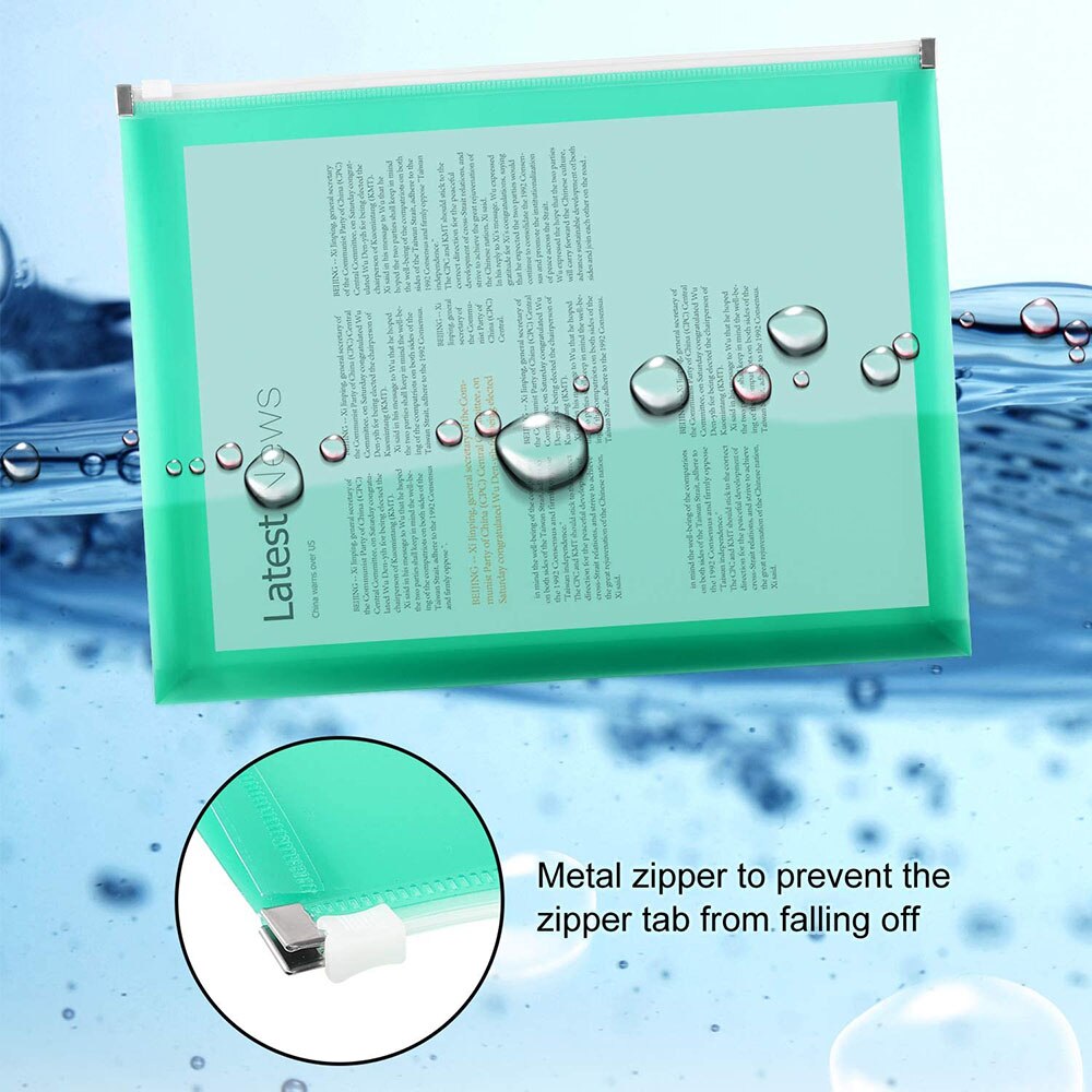 3PCS/Set A4 Poly Zip Envelopes Expandable Plastic Zipper Folders Waterproof Document File Pocket for School Office Organization